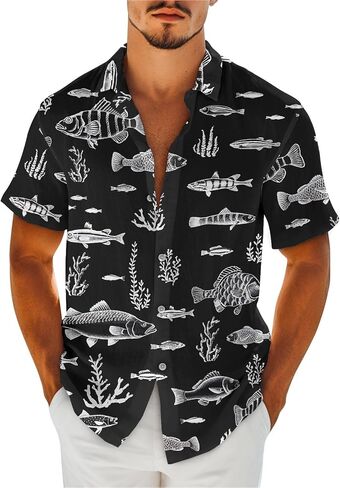 HUNTFAMI Men's Short Sleeve Shirts Button Down Casual Summer Shirts Hawaiian Shirt for Men in Saudi Arabia