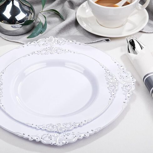 أطباق بلاستيكية ذهبية من نيرفور 700 قطعة - أطقم أواني طعام بلاستيكية ذهبية لـ 100 ضيف - 200 طبق ذهبي للاستعمال مرة واحدة، 300 طبق فضي بلاستيكي ذهبي، 100 كوب، 100 منديل لحفلات الزفاف والحفلات وعيد الشكر in Kuwait