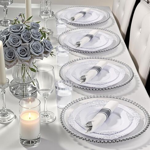 أطباق بلاستيكية ذهبية من نيرفور 700 قطعة - أطقم أواني طعام بلاستيكية ذهبية لـ 100 ضيف - 200 طبق ذهبي للاستعمال مرة واحدة، 300 طبق فضي بلاستيكي ذهبي، 100 كوب، 100 منديل لحفلات الزفاف والحفلات وعيد الشكر in Kuwait