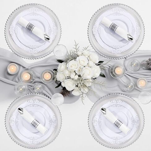 أطباق بلاستيكية ذهبية من نيرفور 700 قطعة - أطقم أواني طعام بلاستيكية ذهبية لـ 100 ضيف - 200 طبق ذهبي للاستعمال مرة واحدة، 300 طبق فضي بلاستيكي ذهبي، 100 كوب، 100 منديل لحفلات الزفاف والحفلات وعيد الشكر in Kuwait