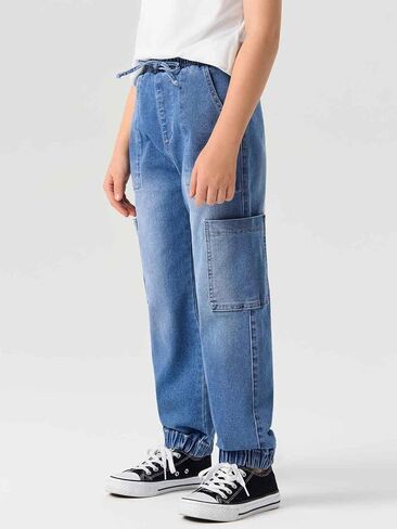 Haloumoning Boys Denim Cargo Pants Kids Elastic Waist Stretch Cargo Jeans with Pockets 5-14 Years in Saudi Arabia