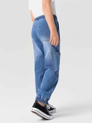 Haloumoning Boys Denim Cargo Pants Kids Elastic Waist Stretch Cargo Jeans with Pockets 5-14 Years in Saudi Arabia
