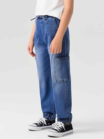 Haloumoning Boys Denim Cargo Pants Kids Elastic Waist Stretch Cargo Jeans with Pockets 5-14 Years in Saudi Arabia