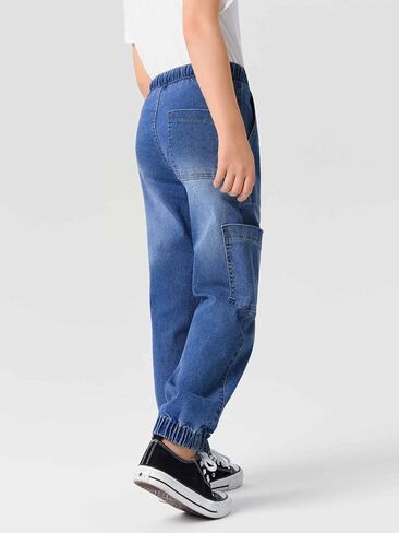 Haloumoning Boys Denim Cargo Pants Kids Elastic Waist Stretch Cargo Jeans with Pockets 5-14 Years in Saudi Arabia