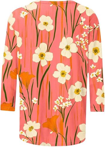 بالإضافة إلى الحجم 3/4 بلوزات الأكمام للنساء الأنيقة البوهو غير الرسمية قمصان طباعة طاقم لطيف الطاقم قمم الصيف تونك قمم in Kuwait