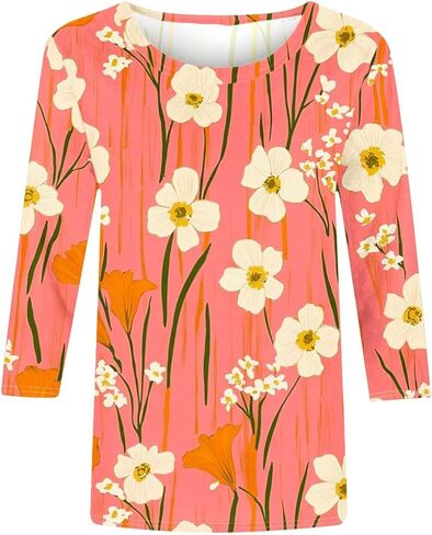 بالإضافة إلى الحجم 3/4 بلوزات الأكمام للنساء الأنيقة البوهو غير الرسمية قمصان طباعة طاقم لطيف الطاقم قمم الصيف تونك قمم in Kuwait