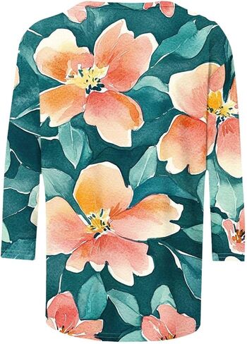 بالإضافة إلى الحجم 3/4 بلوزات الأكمام للنساء الأنيقة البوهو غير الرسمية قمصان طباعة طاقم لطيف الطاقم قمم الصيف تونك قمم in Kuwait