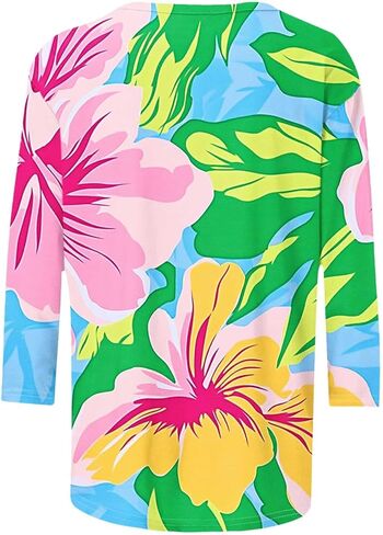 بالإضافة إلى الحجم 3/4 بلوزات الأكمام للنساء الأنيقة البوهو غير الرسمية قمصان طباعة طاقم لطيف الطاقم قمم الصيف تونك قمم in Kuwait