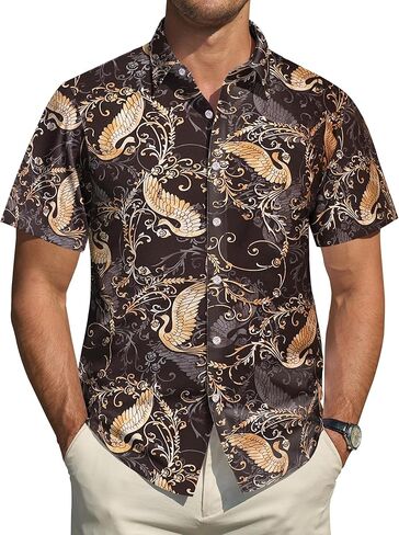 Hawaiian Shirt for Men Short Sleeve Button Down Shirt Men Casual Summer Tropical Beach Aloha Shirts Hawaii Party in Kuwait