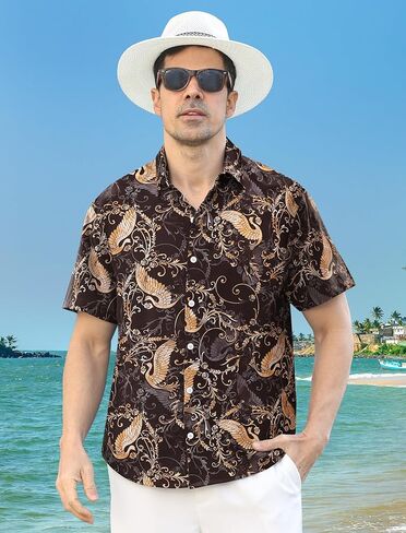 Hawaiian Shirt for Men Short Sleeve Button Down Shirt Men Casual Summer Tropical Beach Aloha Shirts Hawaii Party in Kuwait