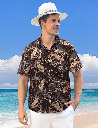 Hawaiian Shirt for Men Short Sleeve Button Down Shirt Men Casual Summer Tropical Beach Aloha Shirts Hawaii Party in Kuwait