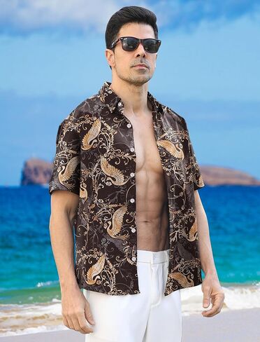 Hawaiian Shirt for Men Short Sleeve Button Down Shirt Men Casual Summer Tropical Beach Aloha Shirts Hawaii Party in Kuwait