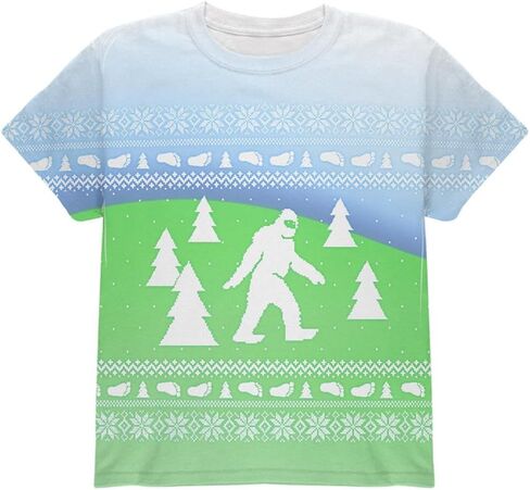 سترة عيد الميلاد القبيحة Bigfoot Sasquatch Yeti في جميع أنحاء الشباب T Shirt Multi YSM in Saudi Arabia