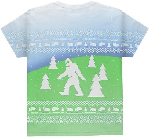 سترة عيد الميلاد القبيحة Bigfoot Sasquatch Yeti في جميع أنحاء الشباب T Shirt Multi YSM in Saudi Arabia