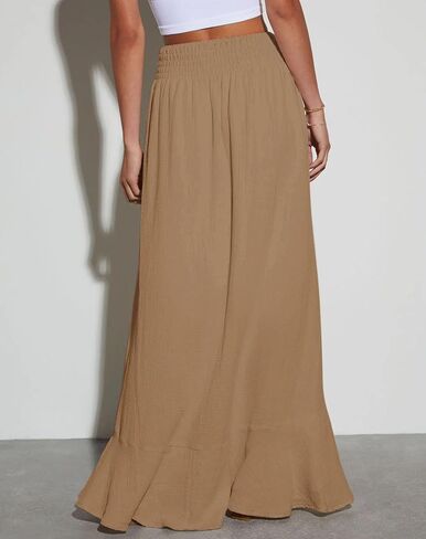 Orchidays Women's Maxi Skirt Flowy Summer Long Skirts Tie Elastic Waist Button Up Slit Front Dresses in Saudi Arabia