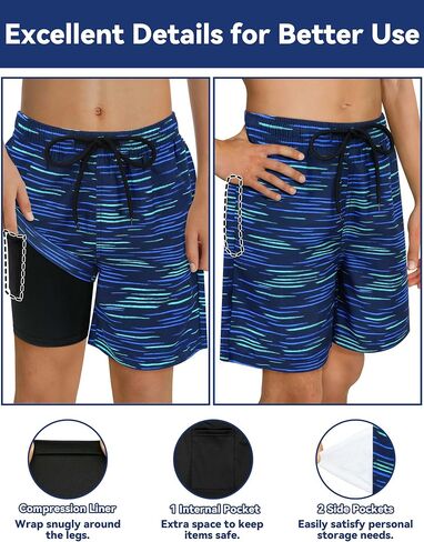 Olreco Boys Swim Trunks with Compression Liner Kids Bathing Suit Boys Board Shorts Quick Dry Teen Swimsuit Kids Swim Shorts in Saudi Arabia