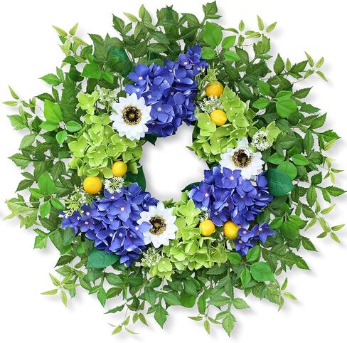 26" Hydrangea Wreath for Front Door, Porch, Window - Large Artificial Silk Flowers Outdoor Wreath for Home, Farmhouse, Wedding, Outside Decor - Spring, Summer, Fall, All Seasons (Purple) in Saudi Arabia