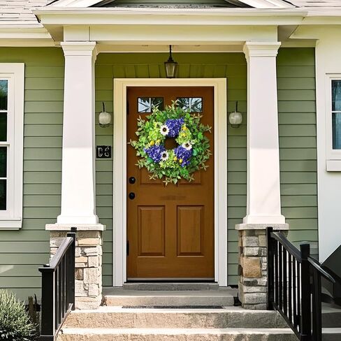 26" Hydrangea Wreath for Front Door, Porch, Window - Large Artificial Silk Flowers Outdoor Wreath for Home, Farmhouse, Wedding, Outside Decor - Spring, Summer, Fall, All Seasons (Purple) in Saudi Arabia