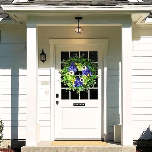 26" Hydrangea Wreath for Front Door, Porch, Window - Large Artificial Silk Flowers Outdoor Wreath for Home, Farmhouse, Wedding, Outside Decor - Spring, Summer, Fall, All Seasons (Purple) in Saudi Arabia