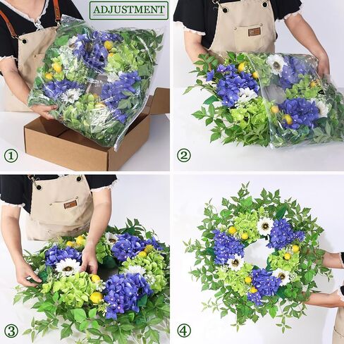 26" Hydrangea Wreath for Front Door, Porch, Window - Large Artificial Silk Flowers Outdoor Wreath for Home, Farmhouse, Wedding, Outside Decor - Spring, Summer, Fall, All Seasons (Purple) in Saudi Arabia
