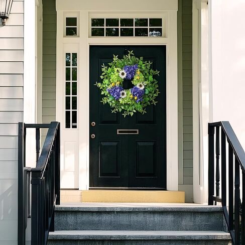 26" Hydrangea Wreath for Front Door, Porch, Window - Large Artificial Silk Flowers Outdoor Wreath for Home, Farmhouse, Wedding, Outside Decor - Spring, Summer, Fall, All Seasons (Purple) in Saudi Arabia