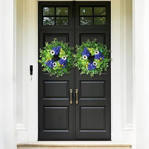26" Hydrangea Wreath for Front Door, Porch, Window - Large Artificial Silk Flowers Outdoor Wreath for Home, Farmhouse, Wedding, Outside Decor - Spring, Summer, Fall, All Seasons (Purple) in Saudi Arabia