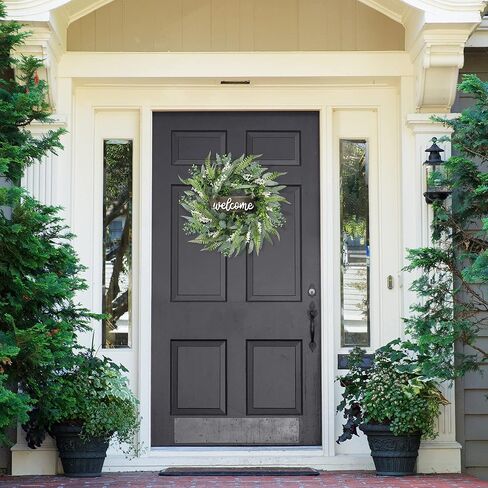 Sggvecsy Green Artificial Eucalyptus Wreath with Welcome Sign 20in Mixed White Berries Spring Summer Wreath for Front Door Wall Window Farmhouse Festival Porch Patio Garden Decor in Saudi Arabia