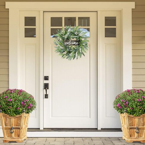 Sggvecsy Green Artificial Eucalyptus Wreath with Welcome Sign 20in Mixed White Berries Spring Summer Wreath for Front Door Wall Window Farmhouse Festival Porch Patio Garden Decor in Saudi Arabia