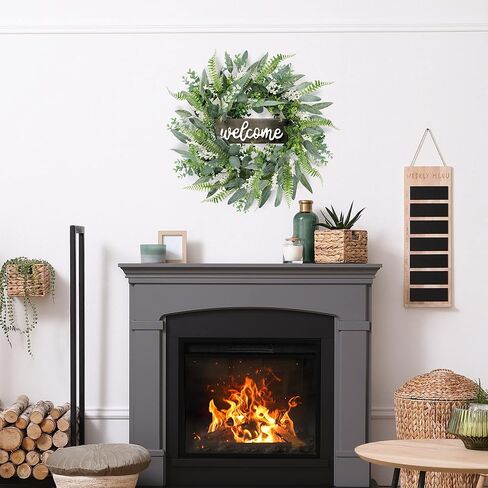 Sggvecsy Green Artificial Eucalyptus Wreath with Welcome Sign 20in Mixed White Berries Spring Summer Wreath for Front Door Wall Window Farmhouse Festival Porch Patio Garden Decor in Saudi Arabia