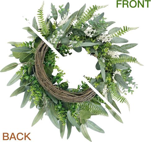 Sggvecsy Green Artificial Eucalyptus Wreath with Welcome Sign 20in Mixed White Berries Spring Summer Wreath for Front Door Wall Window Farmhouse Festival Porch Patio Garden Decor in Saudi Arabia