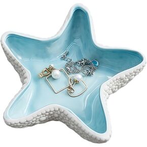 Starfish Jewelry Dish Ceramic Holder Ring Trinket Tray, Ocean-themed Decorative Trinket Dish, Suitable for Mother Friend Sister, Gifts for Women, Home Decor Trinket Dish(Sea Blue) in Kuwait
