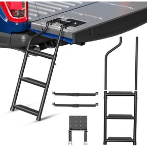 Foldable Pickup Truck Tailgate Ladder - with Non-Slip Wide Pedal, Stainless Steel Self-Drilling Screws, Sturdy Rubber Feet, Easy Install, Universal for F150, RAM 1500, F250, Tacoma in Kuwait