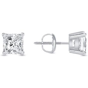 Jewels Prim 1 Ct Princess-Cut Lab-Grown Diamond Earrings – 14K White Gold, F/VS Clarity, Basket Screw Back Setting in Saudi Arabia