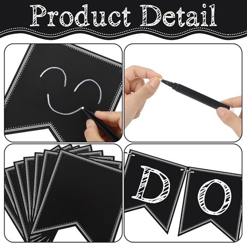 TaoBary 41 Pcs Decorative Custom Chalkboard Paper Pennant Banner Set with White Chalk Markers for Wedding Birthday Party Indoor and Outdoor Theme Events in Saudi Arabia