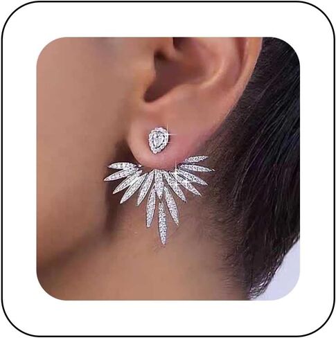 Boho Crystal Wing Earrings Gold Cz Teardrop Stud Earrings Crystal Ear Jacket Earrings Cz Wing Jacket Earrings Rhinestone Angel Wing Earrings Jewelry for Women in Kuwait