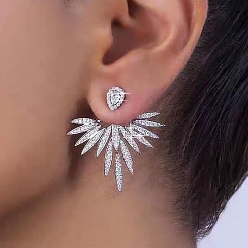 Boho Crystal Wing Earrings Gold Cz Teardrop Stud Earrings Crystal Ear Jacket Earrings Cz Wing Jacket Earrings Rhinestone Angel Wing Earrings Jewelry for Women in Kuwait
