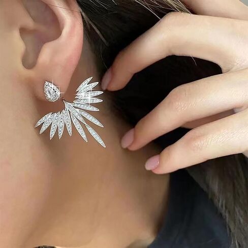 Boho Crystal Wing Earrings Gold Cz Teardrop Stud Earrings Crystal Ear Jacket Earrings Cz Wing Jacket Earrings Rhinestone Angel Wing Earrings Jewelry for Women in Kuwait