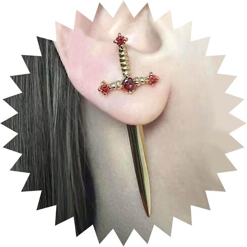 Vintage Ruby Sword Ear Jacket Earrings Ruby Crystal Sword Stud Earrings Gold Large Sword Jacket Earrings Sparkly Ruby Red Sword Earrings Jewelry for Women and (Gold) in Saudi Arabia