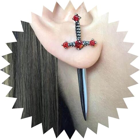Vintage Ruby Sword Ear Jacket Earrings Ruby Crystal Sword Stud Earrings Gold Large Sword Jacket Earrings Sparkly Ruby Red Sword Earrings Jewelry for Women and (Gold) in Saudi Arabia