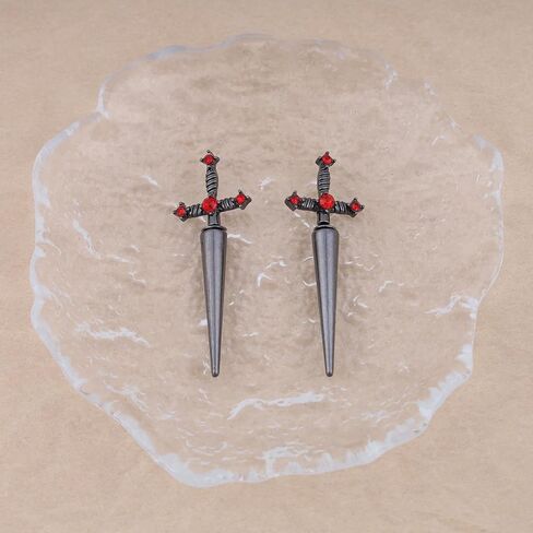 Vintage Ruby Sword Ear Jacket Earrings Ruby Crystal Sword Stud Earrings Gold Large Sword Jacket Earrings Sparkly Ruby Red Sword Earrings Jewelry for Women and (Gold) in Saudi Arabia