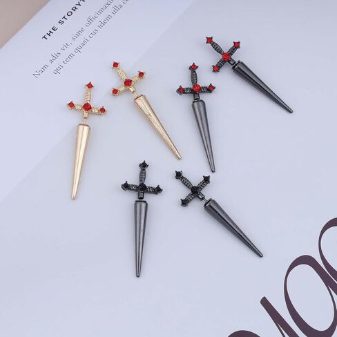 Vintage Ruby Sword Ear Jacket Earrings Ruby Crystal Sword Stud Earrings Gold Large Sword Jacket Earrings Sparkly Ruby Red Sword Earrings Jewelry for Women and (Gold) in Saudi Arabia