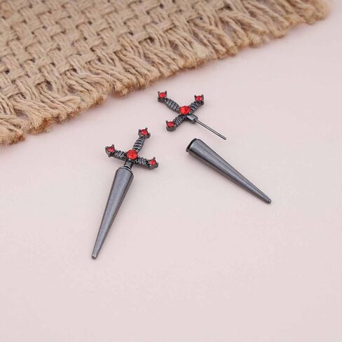 Vintage Ruby Sword Ear Jacket Earrings Ruby Crystal Sword Stud Earrings Gold Large Sword Jacket Earrings Sparkly Ruby Red Sword Earrings Jewelry for Women and (Gold) in Saudi Arabia