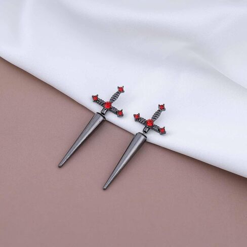 Vintage Ruby Sword Ear Jacket Earrings Ruby Crystal Sword Stud Earrings Gold Large Sword Jacket Earrings Sparkly Ruby Red Sword Earrings Jewelry for Women and (Gold) in Saudi Arabia