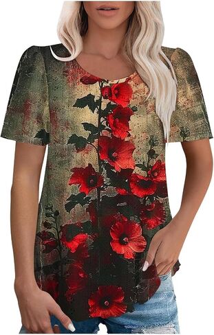Womens Eyelet Tops Summer Dressy Casual Short Puff Sleeve Shirts Elegant Business Office Ladies Blouses Soft Tshirts in Saudi Arabia