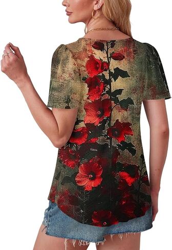 Womens Eyelet Tops Summer Dressy Casual Short Puff Sleeve Shirts Elegant Business Office Ladies Blouses Soft Tshirts in Saudi Arabia
