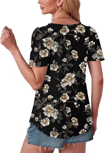 Womens Eyelet Tops Summer Dressy Casual Short Puff Sleeve Shirts Elegant Business Office Ladies Blouses Soft Tshirts in Saudi Arabia