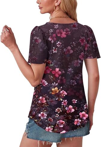 Womens Eyelet Tops Summer Dressy Casual Short Puff Sleeve Shirts Elegant Business Office Ladies Blouses Soft Tshirts in Saudi Arabia