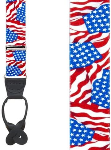 Novelty Old Glory Design Suspenders - 1.5-Inch Wide Elastic - Y-Back - Button - 3 Sizes in Saudi Arabia