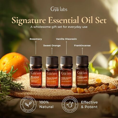 Gya Labs Good Vibes Essential Oil Set, Essential Oils For Diffusers For Home & Gift Set - Self-Care, Skin, Candle Making - Peppermint, Rosemary, Rose Geranium, Lemongrass, Roman Chamomile - 8 x 0.17oz in Kuwait