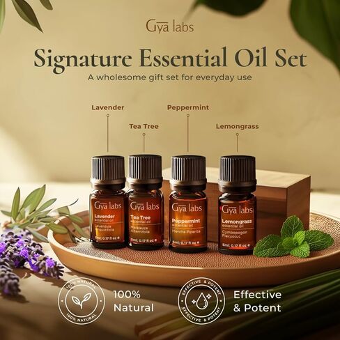 Gya Labs Good Vibes Essential Oil Set, Essential Oils For Diffusers For Home & Gift Set - Self-Care, Skin, Candle Making - Peppermint, Rosemary, Rose Geranium, Lemongrass, Roman Chamomile - 8 x 0.17oz in Kuwait